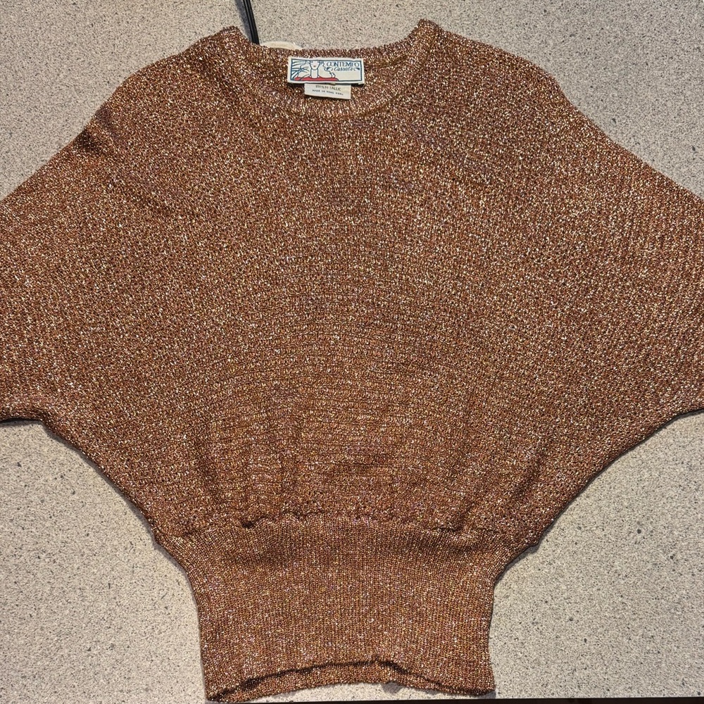 Women’s Vintage Contempo Casuals Metallic Rust Brown Sweater Disco Glitter M